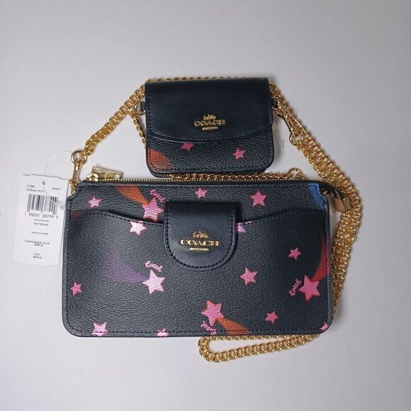 NWT Coach C7289 Poppy Crossbody In Canvas Leather With Disco Star Print Black - Picture 1 of 3